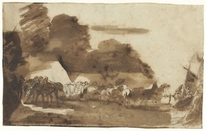 Bivouac avec chevaux et soldats