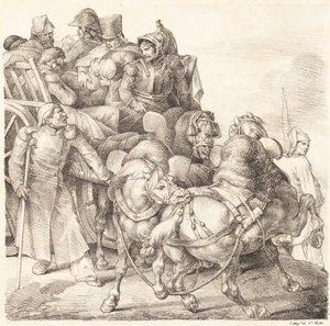 Chariot chargé de soldats blessés