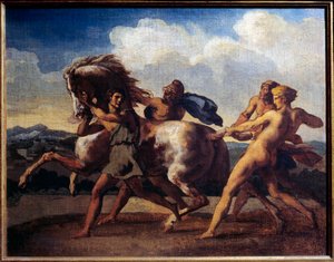 Cheval arrêté par des esclaves