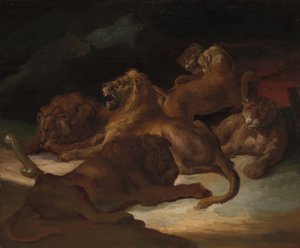 Lions dans un paysage montagneux, vers 1818-20 - Theodore Gericault