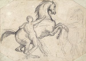 Étalon cabré tenu par un homme nu - Theodore Gericault