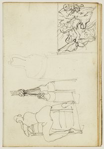 Des pompons, personnage assis vu de dos derrière une chaise, esquisse en miniature du « Chasseur à la charge » - Theodore Gericault