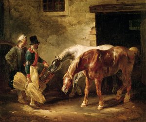 Deux chevaux de poste à la porte d