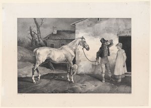 Vieux cheval à la porte d