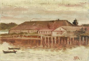 Poste de traite et bâtiments du quai, Sitka, soir, vers 1880-1914 - Theodore J. Richardson