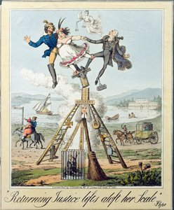 La justice revenant lève haut sa balance, publié par G. Humphrey, Londres, 1821 (gravure sur papier)