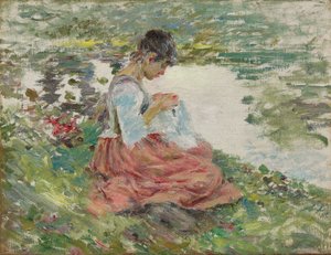 Fille cousant près de la rivière, c.1891
