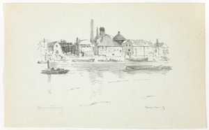 Battersea depuis la rivière, marée basse - Theodore Roussel