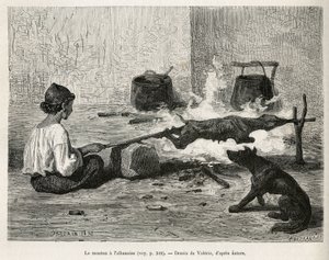 Un jeune Monténégrin rôtissant un mouton avec l