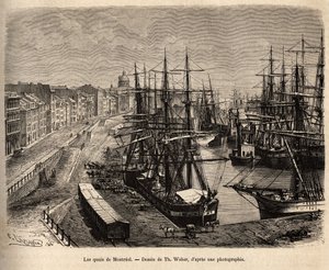 Les quais de Montréal, gravure d