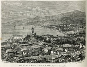 La ville de Yalta, prise de Massandra, dessin de Th.Weber, pour illustrer l