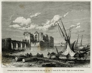 Le château maritime de Sidon avant le bombardement de 1840. Gravure de Th. Weber, pour illustrer l