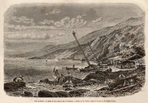 Pêche au thon dans la baie de Proelucca (golfe de Fiume ou Rijeka, Istrie). Gravure pour illustrer une histoire sur la Dalmatie