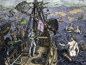 Allégorie des voyages de Christophe Colomb (1451-1506), gravure de l