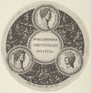 Design pour un plat avec portraits des empereurs romains César, Claude et Othon, vers 1588 - Theodore de Bry
