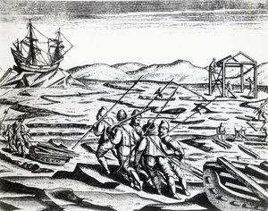 Expédition dirigée par William Barents (ca 1550-1597) à la recherche du Passage du Nord-Est, tirée de Peregrinationes, par Theodor de Bry (1528-1598), gravure - Theodore de Bry