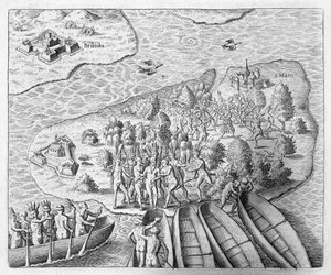 Hans Staden capturé par les Indiens Tupinamba lors de son voyage au Brésil, 1552, de 