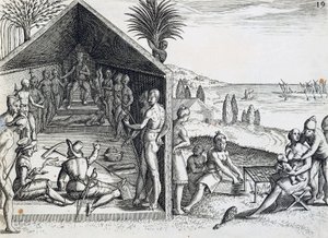 Roi recevant des visiteurs européens, Cap Lopez, Gabon, gravure de India orientalis par Theodor de Bry, Afrique - Theodore de Bry