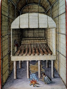 Vie des indigènes, enterrement des morts, gravé par Theodor de Bry, de l