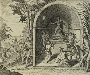 Navigateurs portugais arrivant en Éthiopie, Illustration de Indiae Orientalis par Antonio Pigafetta - Theodore de Bry