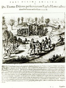 Ralph Hamor rend visite à Powhatan, 1619 - Theodore de Bry