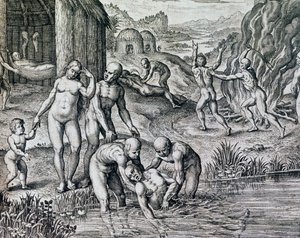 Remèdes utilisés par les indigènes contre les maladies, gravure tirée de Historia America, par Theodor de Bry (1528-1598), Francfort - Theodore de Bry
