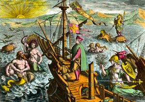 Le bateau du navigateur italien Amerigo Vespucci (1454 - 1512) - Theodore de Bry