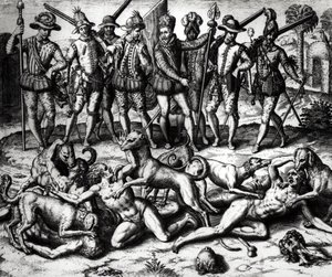 Les chiens de Vasco Núñez de Balboa attaquant les Indiens