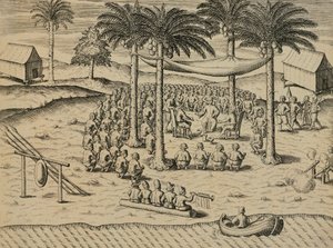 Accueil des indigènes africains, Illustration de Indiae Orientalis par Antonio Pigafetta, par Theodore de Bry - Theodore de Bry