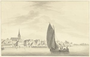 Le village de Gouderak avec un bateau à voile au premier plan - Theodorus Cornelis Schutter