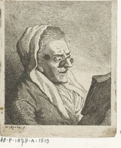 Vieille femme lisant avec pince-nez