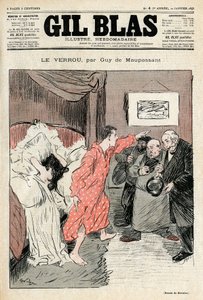 Illustration par Steinlen de la nouvelle de Guy de Maupassant « La serrure ». Couple illégitime surpris en plein ébat amoureux - Adultère, surprise. Couverture de Gil Blas No. 4, 22 janvier. - Théophile Alexandre Steinlen