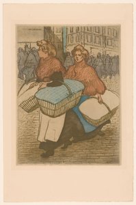 Deux lavandières avec des paniers dans la rue - Théophile Alexandre Steinlen