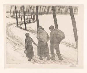 Homme et femme avec deux enfants marchant sur un chemin