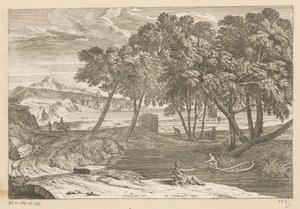Paysage arcadien avec un pêcheur dans un bateau (Suite de Paysages) - Théodore