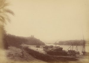 Vue du Nil avec bateaux et ruines - Théodule Devéria