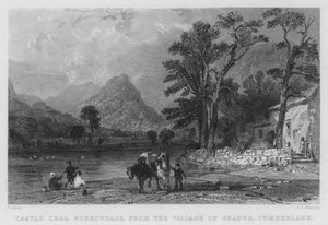 Castle Crag, Borrowdale, depuis le village de Grange, Cumberland - Thomas (after) Allom