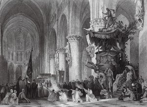 Cathédrale de Saint-Gudule, avec chaire sculptée célèbre, Bruxelles - Thomas (after) Allom