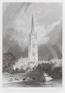 Église et ville de Louth, Lincolnshire (gravure) - Thomas (after) Allom