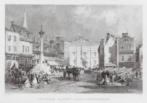 Place du marché de Grantham, Lincolnshire (gravure) - Thomas (after) Allom