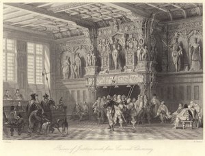 Palais de Justice, avec belle cheminée sculptée, Bruges (gravure) - Thomas (after) Allom