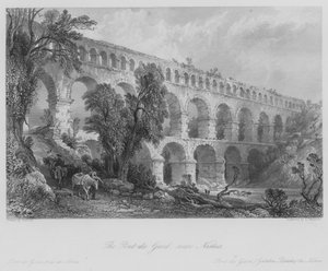 Le Pont du Gard, près de Nîmes (gravure) - Thomas (after) Allom