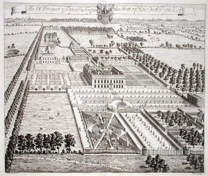 La perspective sud-est de Frogpool, la résidence de Rowland Fdyon, de 