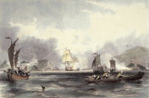 Les navires HM Imogene et Andromache passant les batteries de la Bocca-Tigris, c.1850