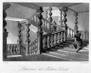 Escalier à Milton Court, près de Dorking, Surrey, 19ème siècle