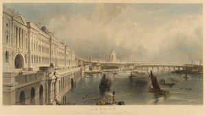 Vue de Londres, Angleterre, depuis le bâtiment marin de Somerset House, avec la cathédrale Saint-Paul et le pont de Londres - Thomas Allom