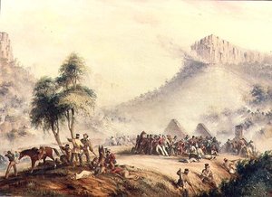 La patrouille du colonel Yarborough attaquée à Waterkloof par des Kaffirs et des Hottentots rebelles - Thomas Baines