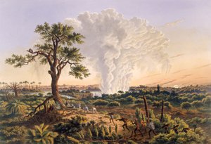 Les chutes au lever du soleil avec le nuage de brume s