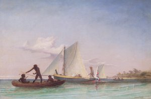La Longue Barque du Messager attaquée par des Indigènes - Thomas Baines