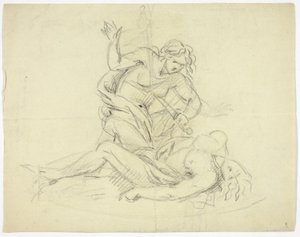 Pyramus et Thisbe (recto); Trois figures masculines avec plan de sol de mausolée (verso) - Thomas Banks